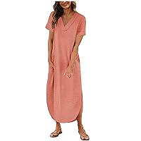 Short Sleeve Dress for Women Summer Fall V Neck Maxi Long Loose Fit Beach Hawaiian Tropical Dress Women 2024