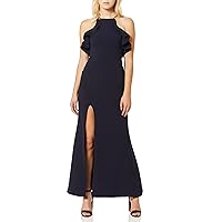 Women's Outline Fit and Flare Gown with Ruffle Detail and Side Slit