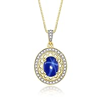 Rylos 14K Yellow Gold Halo Designer Necklace: Gemstone & Diamond Pendant, 18