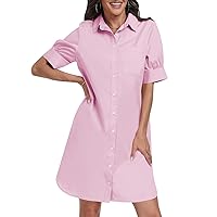ANRABESS Womens Button Down Shirt Dress with Pockets Short Sleeve Loose Business Casual Summer Beach Tunics Dresses Tops