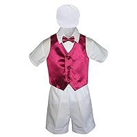 Baby Kid Toddler Boy Formal Suit White Shorts Shirt Hat Bow tie Vest Set Sm-4T