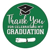 Green Graduation Party Circle Sticker Labels - Thank You for Celebrating My Graduation - School Colors - 1.75 in. - 40 Count
