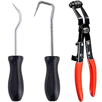 Swpeet 3Pcs Hose Clamp Plier Set, Including 2Pcs Hose Removal Hook Set with 45° Flat Band Hose Clamp Plier Angled Swivel Jaw Locking Car Water Pipe Perfect for Hose Installations
