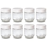 GY1920 Glass Jars with Lids for Yogurt Maker, Clear, 6 Ounce, Set of 8 6oz Glass Jars for Yogurt, Parfaits, Clear Yogurt Containers
