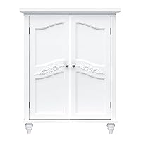 Teamson Home Versailles Wooden Freestanding Floor Storage Cabinet with 2 Adjustable Interior Shelves 3 Storage Spaces and 2 Floral Scroll Doors, White