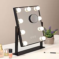 Vanity Mirror with Lights,Makeup Mirror with Lights with 9 Dimmable LED Bulbs, 3 Color Lighting Modes Detachable 10X Magnification Mirror Touch Control,360°Rotation