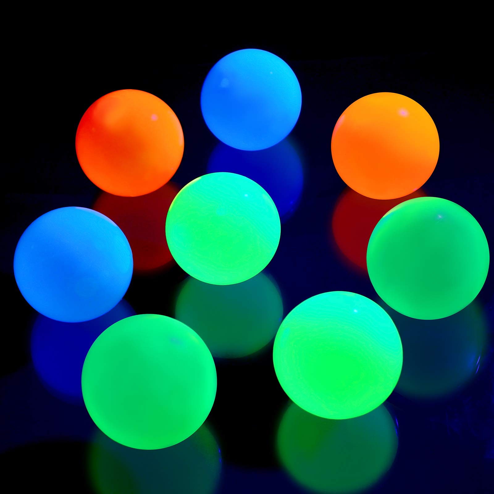 8 Pieces Glow in the Dark Stress Balls Ceiling Balls Sticky Balls That Stick to the Ceiling Glowing Balls for Relax Toy Teens and Adults (White, Blue, Orange, Green,2.6 Inches)