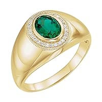 14k Yellow Gold Polished Created Emerald and 0.13 Dwt Diamond Ring Size 6.5 Jewelry Gifts for Women