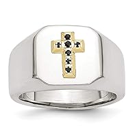 Stainless Steel Polished Closed back and 14k With Sapphires Religious Faith Cross Ring Jewelry for Women - Ring Size Options: 10 11 9