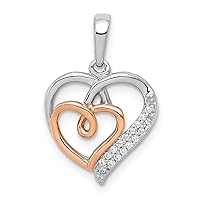 14k White and Rose Gold Diamond Double Love Heart Pendant Necklace Jewelry for Women
