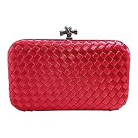 Satin Woven Shoulder Bag Womens Crossbody Purse Party Handbags, with Detachable Chain, Red