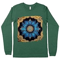 Blue Mandala Long Sleeve T-Shirt - Lotus T-Shirt - Artwork Long Sleeve Tee Shirt