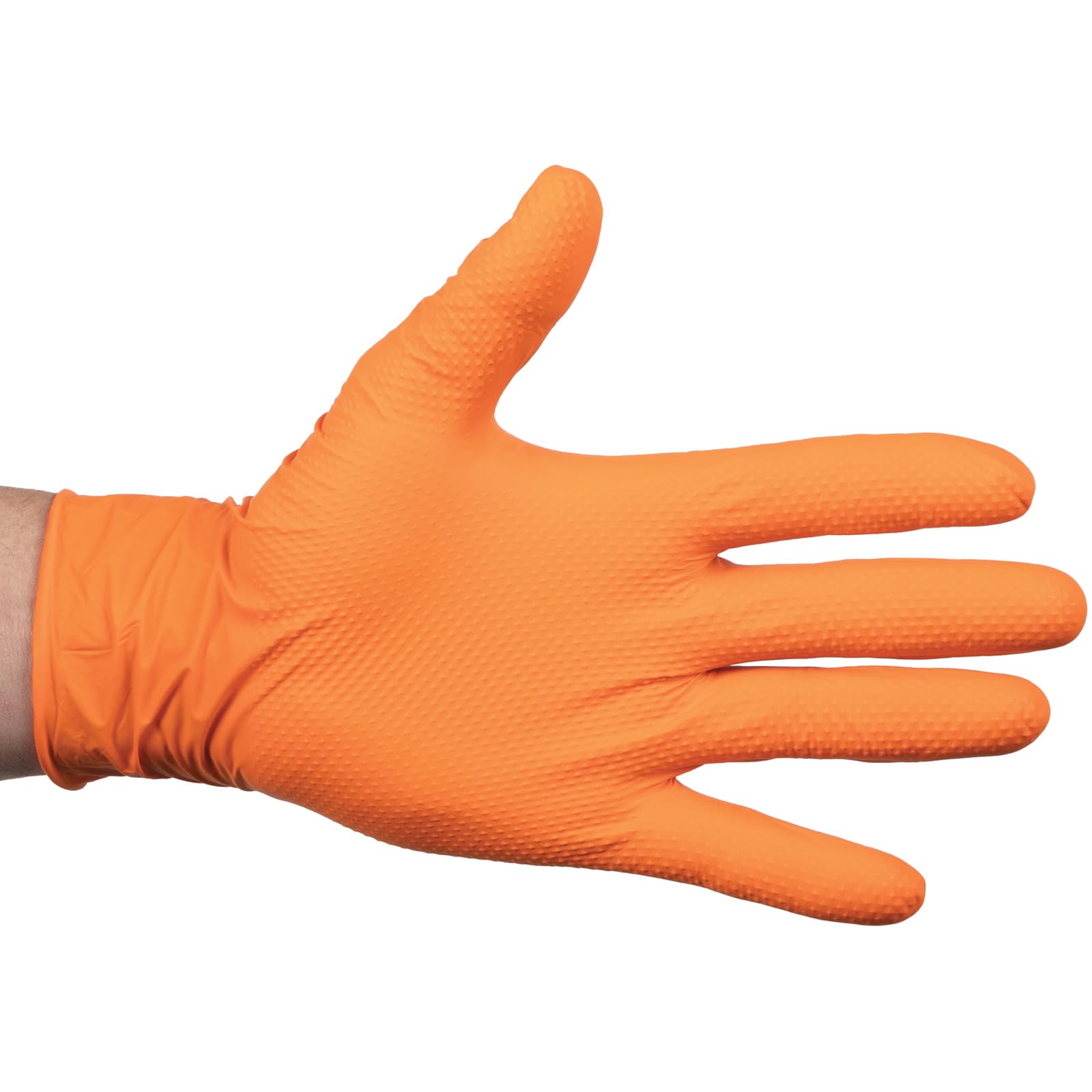 ForPro Heavy Duty Disposable Nitrile Gloves, Orange, 8 Mil, Industrial Grade, Raised Diamond Grip, Latex-Free, 100-Count