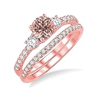 Huge 2.50 Carat Morganite and Diamond Wedding Ring Set for Women in 10k Rose Gold affordable morganite and diamond engagement ring