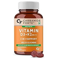 Vitamin D3 K2 MK7 | Plant Based Veg Vitamin D3 Supplement Lichen Source with Vitamin K2 MK7 Menaquinone - 120 Veg Tablets