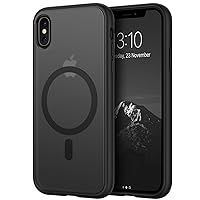 TENDLIN Magnetic Case Compatible with iPhone X Case/iPhone Xs Case [Compatible with MagSafe] Translucent Matte Hard Back with Soft Silicone Bumper Comfortable Case (Black)