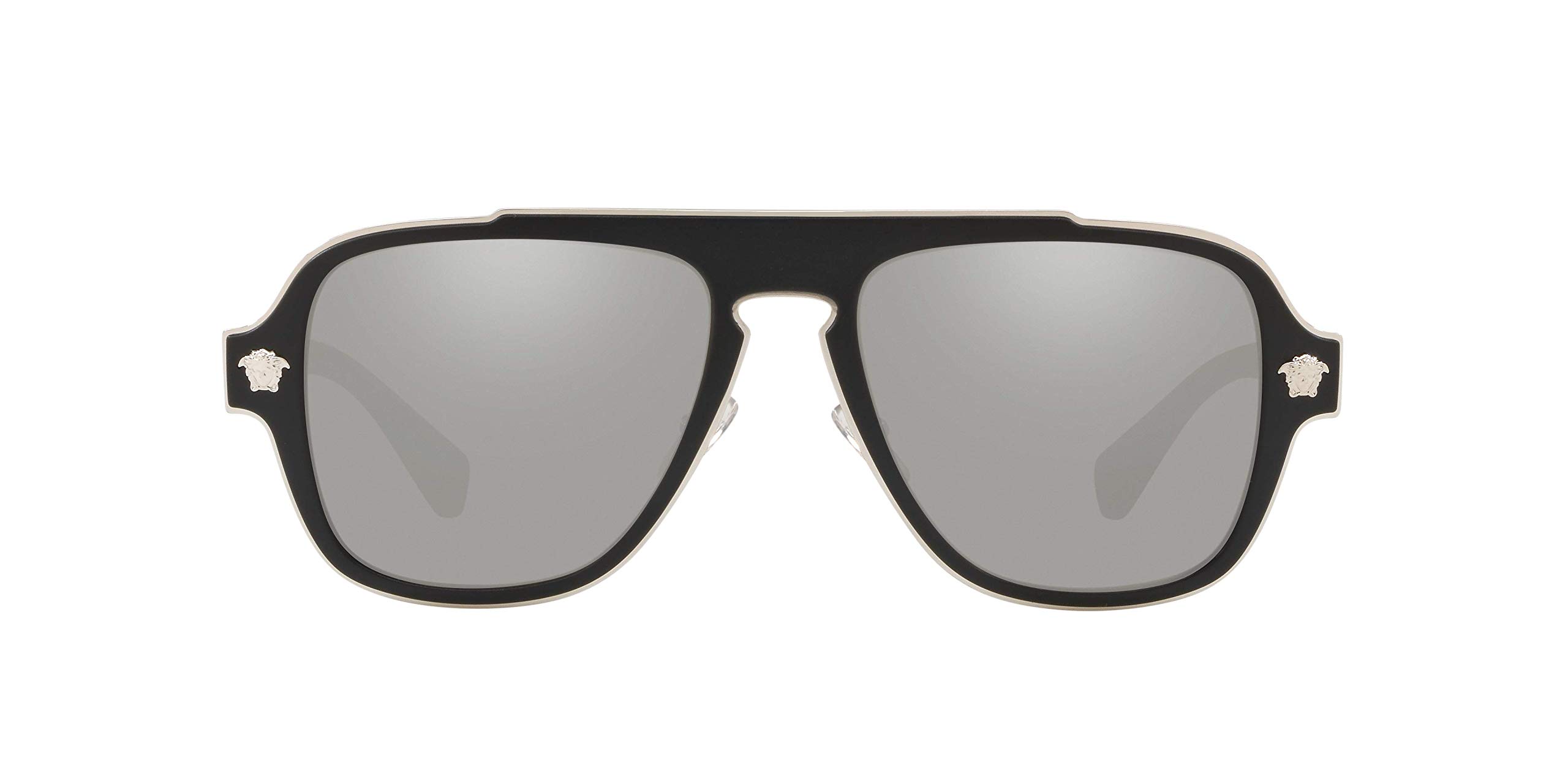 Versace Man Sunglasses Black Frame, Light Grey Mirror Silver Lenses, 56MM
