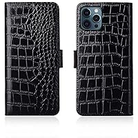 Crocodile Pattern Magnetic Button Flip Phone Cover, for Apple iPhone 12 Pro Max Leather [TPU Inner Shell] Folio Stand Case [Card Holder] (Color : Preto)