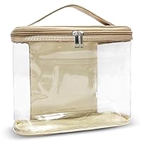 Cosmetic Bag, Portable Clear Toiletry Case Makeup Bag Carry On Transparent PVC Pouch Handbag Storage Organizer with Handle Strap for Women Men Trip Travel Accessories,Gold Cosmetic Bag, Portable Clear Toiletry Case Makeup Bag Carry On Transparent PVC Pouch Handbag Storage Organizer with Handle Strap for Women Men Trip Travel Accessories,Gold