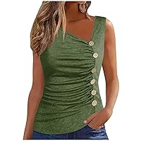 Womens Tank Tops Summer Sexy Slim Fit Sleeveless T Shirts Solid Ruched Button Decor Tunic Tops 2024 Fashion Clothes