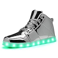 Unisex LED Light Up Shoes High Top Fashion Sneakers with 11 Color Modes for Men and Women (CL23098Silvery42)