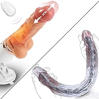 Double Ended Dildo with Internal Bendable Stand and Realistic Thrusting Dildo Vibrator with Handle and Sucker