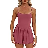 Beaully Women's Summer Sleeveless Rompers Spaghetti Strap Double Lined Shorts Jumpsuit One Piece Outfits