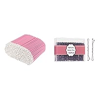 Vaincre 500PCS Pink Lip Wands Applicators Disposable and 150 Count Bobby Pin Brown Hair Pins