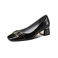 TinaCus Women's Genuine Leather Handmade Slip On Block Heel Square Toe Pump Shoes with Unique Metal Pattern