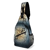 Pirate and Vintage Compass Crossbody Bag Over Shoulder Sling Backpack Casual Cross Chest Side Pouch