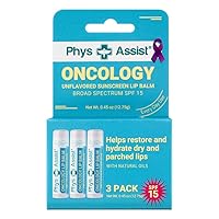 PhysAssist Oncology SPF 15 Lip Balm USDA Organic Unflavored Moisturize, Hydrate & Protect Dry parched lips during Chemo or Radio USDA Organic. 3 Pack