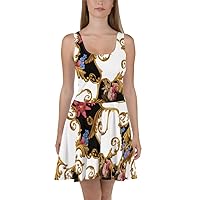 Skater Dress Women Skirt Cocktail Casual Blooming Floral Chalky White Dresses