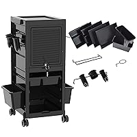 Lockable Salon Trolley Cart with 6 Trays & 3 Heat-Resistant Holders - Secure Rolling SPA Storage Cart for Hair Stylists, Includes 2 Keys, Ideal for SPA Beauty Hairdressing Stations