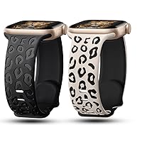CreateGreat Black and Tow-Tone Color Leopard Engraved Bands Compatible with Apple Watch Band 38/40/41MM
