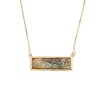 Guntaas Gems Beautiful Labradorite Pendant For Her Brass Gold Plated Bar Shape Adjustable Box Link Chain Necklace