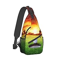 Sport Golf Ball Sunset Tree Print Crossbody Backpack Shoulder Bag Cross Chest Bag For Travel, Hiking Gym Tactical Use
