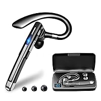 Bluetooth Headset, Wireless Headset with Charging Case for Cell Phones, Bluetooth Earpiece with Microphone, Hands-Free Signle Ear Headset Mute Button for Android iOS, Meeting Office Travel