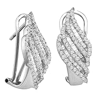 The Diamond Deal 14kt White Gold Womens Round Baguette Diamond Half J Hoop French-clip Earrings 1-1/3 Cttw