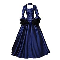 Women's Gorgeous Gothic Ball Gown Flared Sleeves Renaissance Vintage Dress Bow-Knot Masquerade Gown Floor Length Long Dress Blue, X-Large