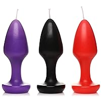 Kink Inferno Drip Unscented Candles for Sensation Play and BDSM Couples. Body-Safe Paraffin Wax, Butt Plug Shapped Candle - Black, Purple, Red