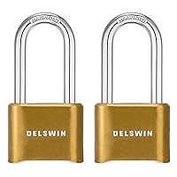 DELSWIN Combination Lock Outdoor Padlock - Weatherproof 4 Digit 2.5 inch Long Shackle Combination Padlock for Gate, Shed, Trailers, and Sports Lockers(Brass,2Pcs)