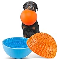 2 Pcs Silicone Dog Lick Bowl Pet Interactive Dog Slow Feeder Bowls for Oral Health Preventing Choking Anxiety Relief Wobble or Stay Put（Blue, Orange, Bone）