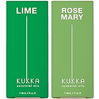 Lime Essential Oil for Skin & Rosemary Oil for Hair Set - 100% Natural Aromatherapy Grade Essential Oils Set - 2x4 fl oz - Kukka