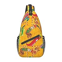 Cactus Hat And Chili Pepper Sling Backpack, Multipurpose Travel Hiking Daypack Rope Crossbody Shoulder Bag