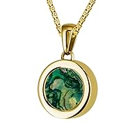 Quiges Gold Stainless Steel 12mm Mini Coin Pendant Holder and Green Coloured Coins with Box Chain Necklace 42 + 4cm Extender