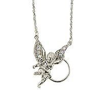 1928 Jewelry Silver Tone Angel With AB Crystal Accent Wings Badge And Eyeglass Holder Pendant Necklace 28
