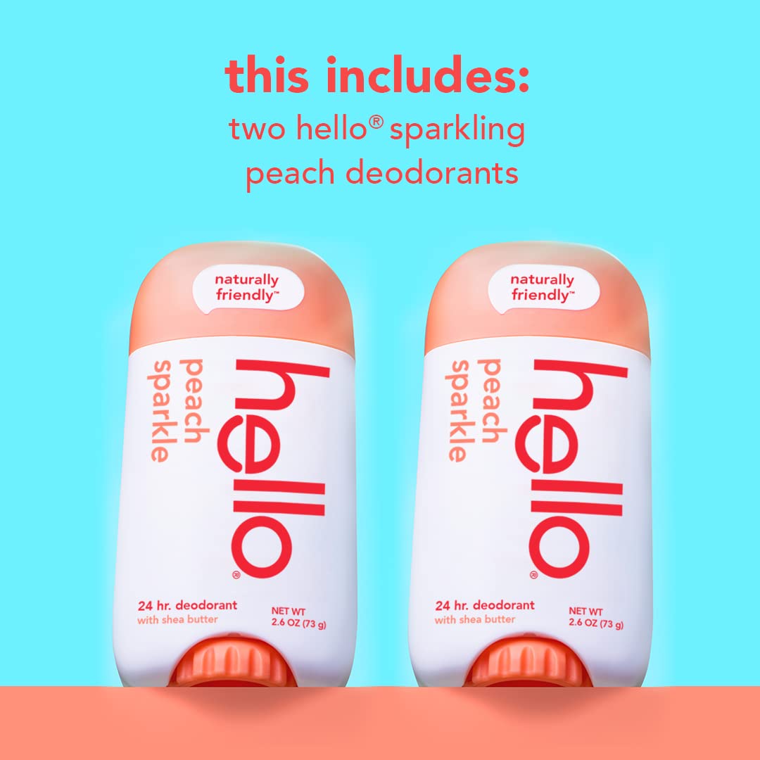 Hello Peach Aluminum Free Deodorant for Women + Men, Natural Fragrance, Dermatologically tested, Baking Soda Free, Parabens Free, Dye Free, 24 Hour Odor Protection, 2 Pack
