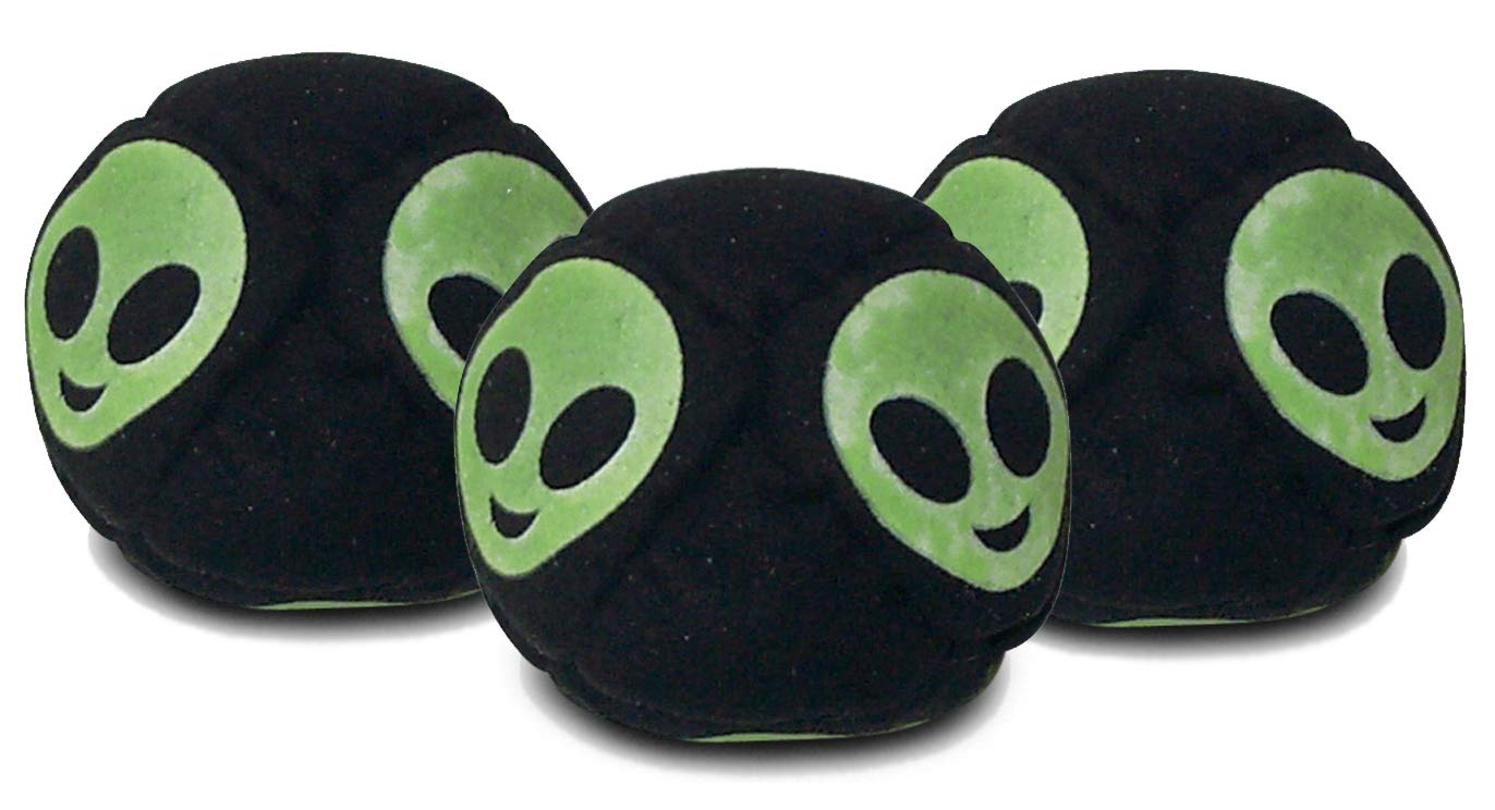 World Footbag Alien Glow-in-The-Dark Hacky Sack Footbag - 3 Pack,Black