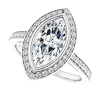 ERAA Jewel 4 CT Marquise Colorless Moissanite Engagement Rings Wedding/Bridal Ring Set, Solitaire Halo Style, Solid Gold Silver Vintage Antique Anniversary Promise Ring Gift for Her
