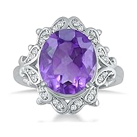 Amethyst and Diamond Ring in 10K White Gold